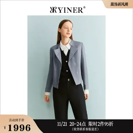 YINER音儿线上专选女装2023秋季经典短款羊皮大皮衣灰色外套商品大图