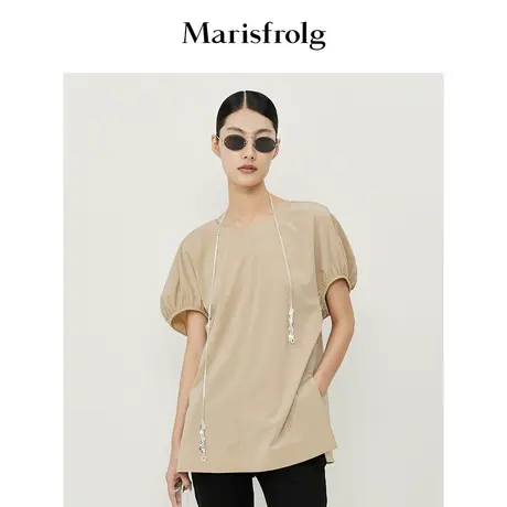 【透气垂感醋纤】玛丝菲尔春夏灯笼袖短袖杏色T恤女图片