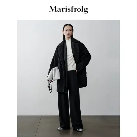 【商场同款】玛丝菲尔冬季黑色修身显瘦百搭绵羊毛直筒裤商品大图