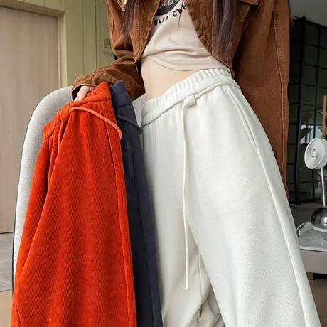 灯芯绒阔腿裤女秋冬新款高腰垂感休闲加厚窄版雪尼尔休闲拖地裤子图片