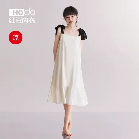 红豆女士睡裙凉感吊带裙宽松居家薄款夏季睡衣纺真丝无袖家居服女商品大图