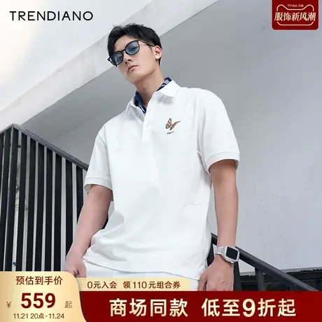 TRENDIANO官方2023新款夏季撞色刺绣百搭微阔纯棉短袖Polo衫潮商品大图