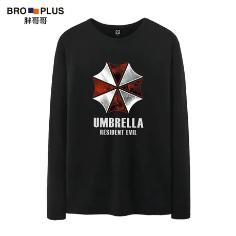 胖哥哥加肥加大宽松胖人大号T恤长袖潮保护伞长袖T恤男青年大码图片