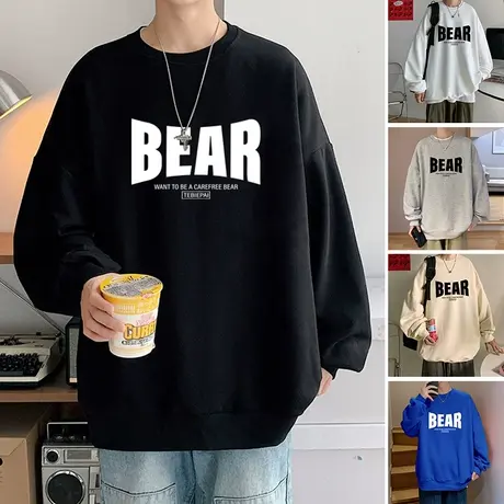 字母印花卫衣男ins潮牌春秋季黑色美式古着bf风情侣宽松休闲上衣商品大图