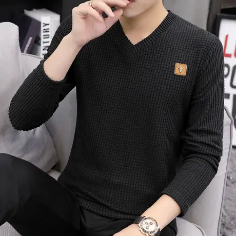 港士博秋季男士长袖t恤V领内搭打底衫潮流休闲新款秋衣男装上衣服商品大图