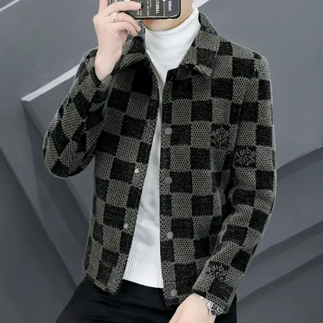 加厚毛呢子大衣男士冬天青年高端金貂绒夹克外套短款潮流保暖冬装商品大图