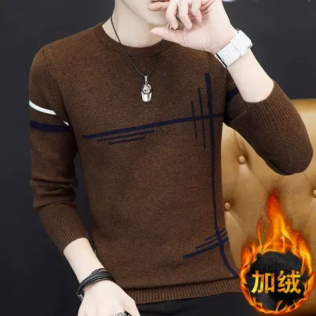 加绒加厚长袖t恤男冬季修身毛衣保暖针织上衣男装秋衣打底衫衣服商品大图