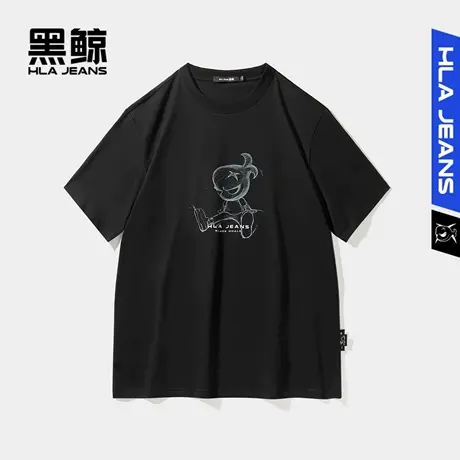 黑鲸HLAJEANS海澜之家旗下潮牌印花短袖T恤男手稿风格圆领短t图片