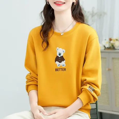 小熊圆领卫衣女秋冬新款2023年女士无帽减龄外套宽松百搭加绒上衣图片