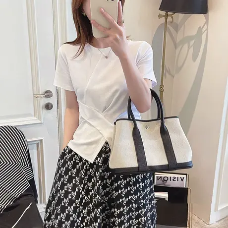 白色t恤短袖2023夏季新款女韩版时尚不规则修身设计感开叉上衣女图片