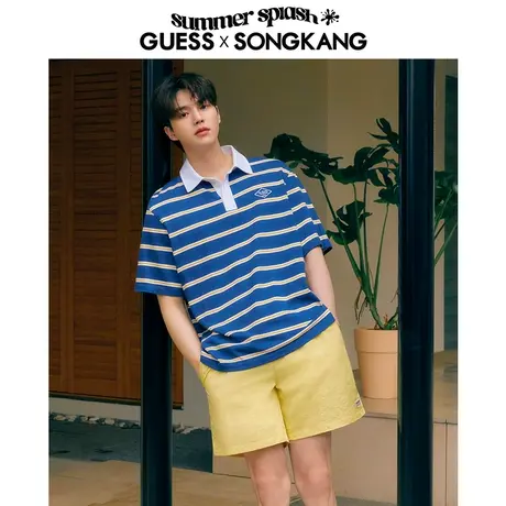 【38上新季】【 明星同款】GUESS夏男士宽松短袖翻领T恤商品大图
