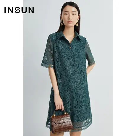 INSUN恩裳线上专选夏季棉质蕾丝A摆POLO连衣裙图片