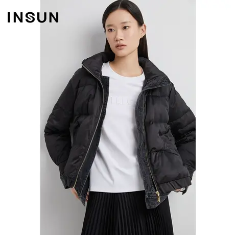 INSUN恩裳线上专选冬季假两件光泽感鹅绒羽绒服图片