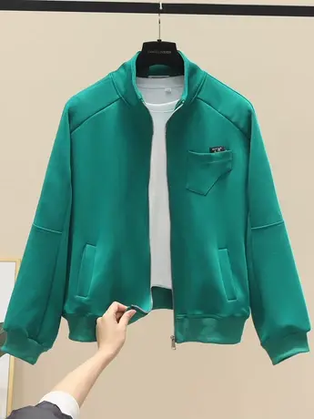 设计感小众纯色开衫外套女春秋款外穿卫衣2023新款宽松棒球服上衣商品大图