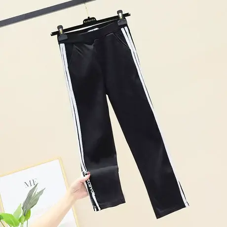 黑色微喇叭裤子女春秋显瘦垂感小个子开叉休闲运动阔腿打底九分裤商品大图