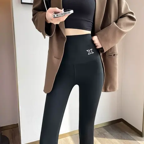 外穿鲨鱼皮打底裤女2023春秋新款高腰收腹提臀芭比黑色沙鱼瑜伽裤图片