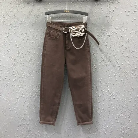 [清仓不退换]老爹裤休闲女裤抓绒高腰九分裤冬新款显瘦牛仔哈伦裤图片