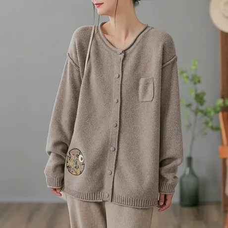 dza 文艺复古休闲毛衣外套女2023秋新款宽松针织衫显瘦开衫女上衣图片