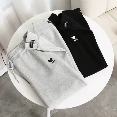 卡通刺绣灰色卫裤女2021春秋新款韩版宽松百搭外穿休闲运动长裤子商品大图