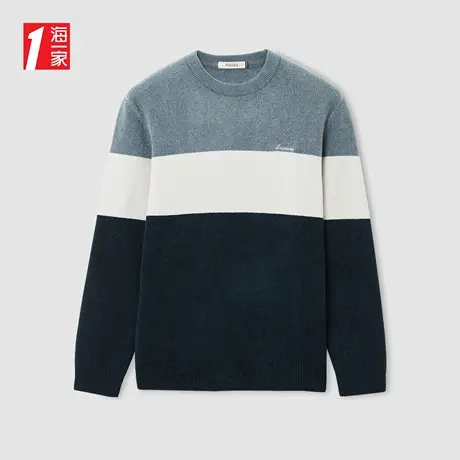 海一家时尚条纹套头衫2023冬季新款基础圆领柔软舒适长袖针织衫男图片