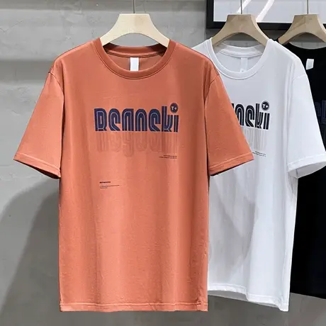 男装2023新款 重磅丝光棉短袖T恤男潮牌休闲半袖宽松印花美式体恤商品大图