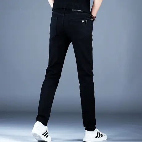 秋冬纯黑色弹力牛仔裤男款修身小脚美式高街潮牌潮流裤子2023新款商品大图