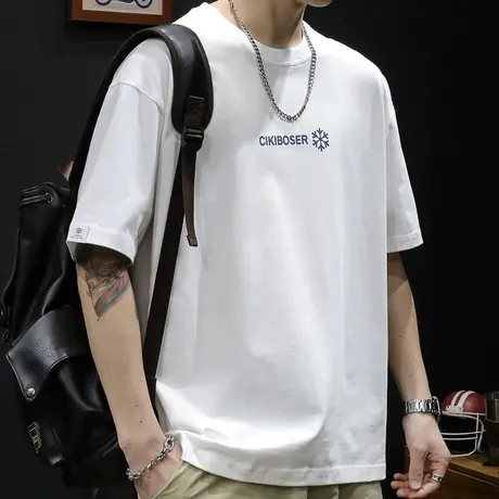 重磅白色短袖t恤男士夏季潮牌男装2024新款宽松大码加肥加大体恤商品大图