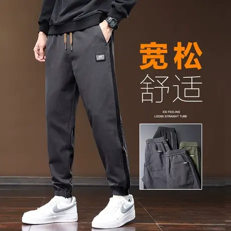 侧边条纹美式高街春季束脚休闲裤子春秋款男生潮牌痞帅气日系工装商品大图
