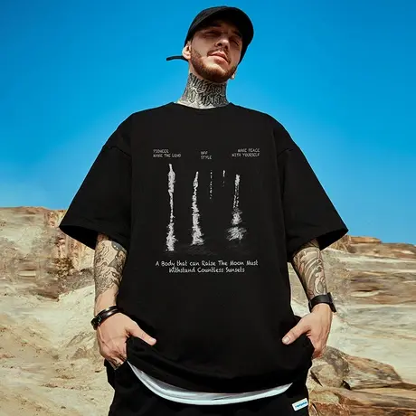 重磅潮牌宽松T恤胖子短袖男加肥加大五分袖纯棉国潮大码男装夏季图片