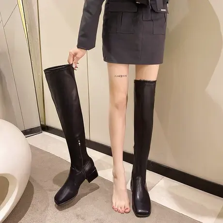 过膝长靴女2023新款秋冬长筒靴爆款粗跟时装高跟靴高筒黑色马丁靴商品大图