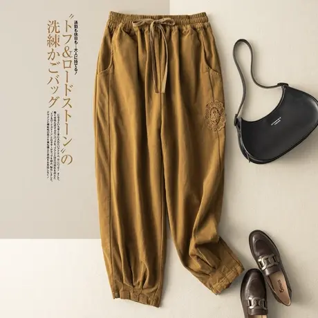 全棉休闲裤宽松文艺复古小脚裤小众设计哈伦裤工装裤2022春秋新款商品大图