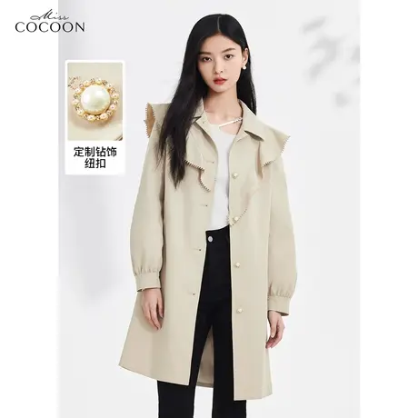 misscocoon高级风衣外套女2023新款春秋季荷叶边设计感中长款大衣商品大图