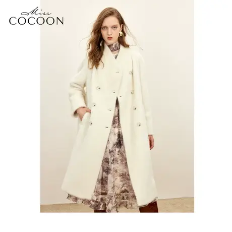 missCOCOON静奢风中长款上衣2023冬装新款女气质双排扣毛呢外套商品大图