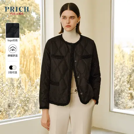 PRICH冬款珍珠光泽感小香风气质修身短款外套菱格温暖棉服商品大图