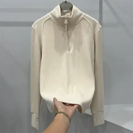 2023年新款半拉链立领双面德绒卫衣女秋冬纯色百搭加厚打底衫上衣图片