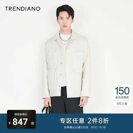 TRENDIANO官方男装冬季新款压线细纹翻领棉衣外套男潮牌棉服图片