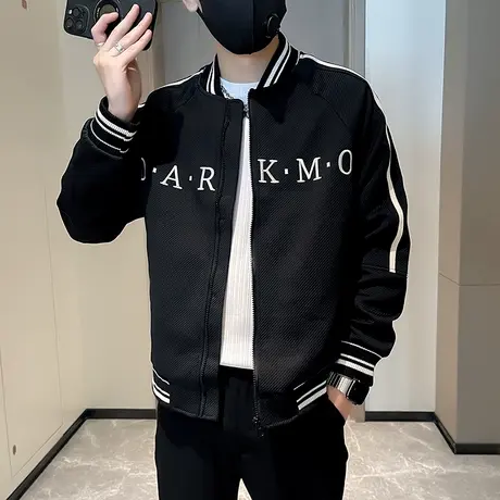 字母棒球服外套2023新款潮牌春秋季男装痞帅上衣宽松运动休闲夹克商品大图