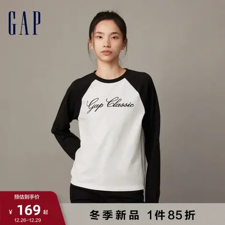 Gap女装早春LOGO纯棉亲肤宽松长袖T恤运动洋气高级休闲上衣836111图片
