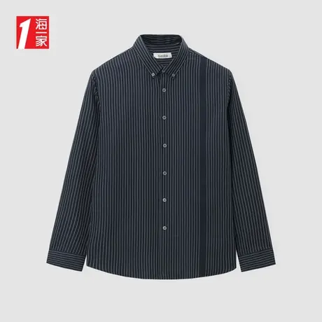 海一家简约扣领长衬2024春季新款时尚条纹男士长袖衬衫商品大图