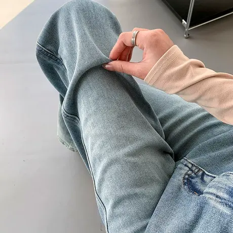 复古浅色直筒牛仔裤女2024春秋新款宽松垂感高腰窄版阔腿拖地裤子商品大图