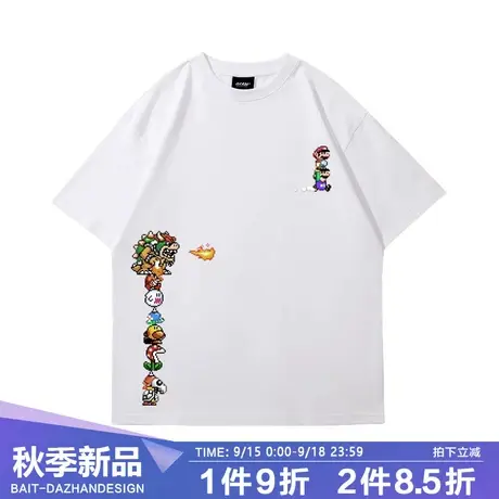 趣味像素风马里奥男款纯棉短袖日系t恤女夏季2023新款宽松半袖商品大图