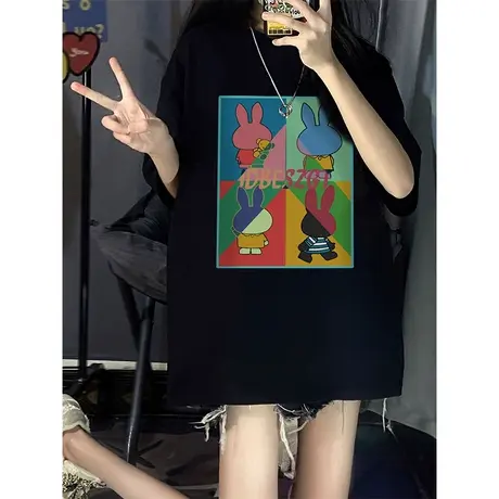 纯棉oversize重磅设计感短袖t恤女2023春夏新款宽松潮牌大码上衣商品大图