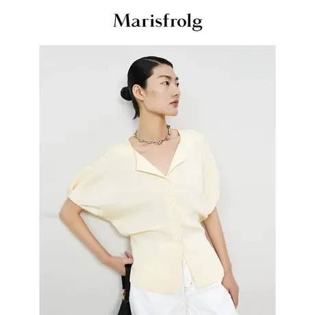 【意大利进口面料】玛丝菲尔2023年夏季新款醋纤连身包袖无领衬衫商品大图