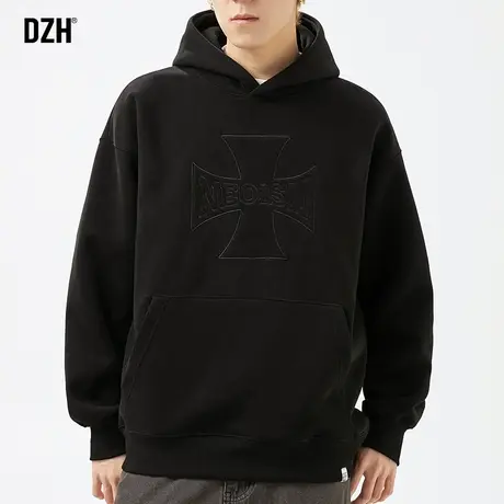 男士黑色连帽外套男潮高级感美式重磅卫衣春秋2024新款青少年上衣商品大图