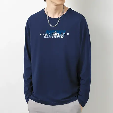 莫代尔t恤男士长袖潮牌圆领上衣服秋季潮流ins内搭打底衫秋衣小衫图片