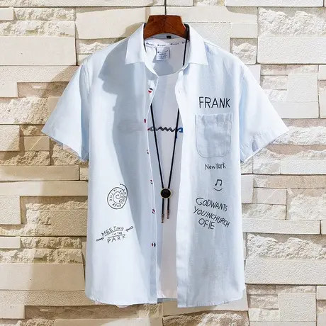 短袖衬衫男韩版潮流2023新款男士帅气休闲修身寸衬衣夏季男装外套商品大图