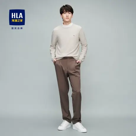 HLA/海澜之家2023包芯纱长袖针织衫弹力纯色圆领打底毛衣男图片