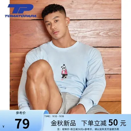 tomatopapa春秋23长袖t恤潮圆领宽松趣味个性烫画透气棉体恤上衣商品大图