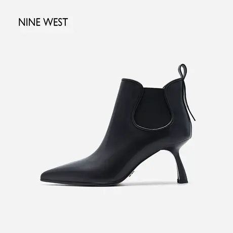 Nine West/玖熙尖头细跟弹力切尔西靴2023冬新款百搭气质真皮短靴商品大图
