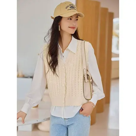 时尚气质针织马甲2023年秋季新款淑女温柔显瘦通勤百搭坎肩上衣商品大图